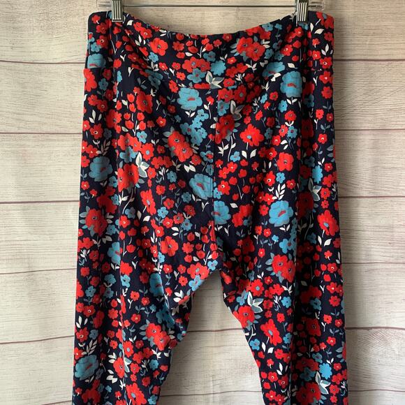 LuLaRoe Blue and Red Floral Leggings Size TC2 - Picture 5 of 16
